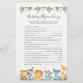 Safari Animals Baby Dusche Kinderzimmer Rhyme Quiz (Vorne/Hinten)