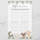 Safari Animals Baby Dusche Name Race Game (Vorderseite)