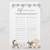 Safari Animals Baby Dusche Name Race Game (Vorne/Hinten)