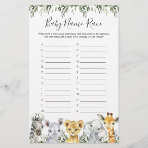 Safari Animals Baby Dusche Name Race Game