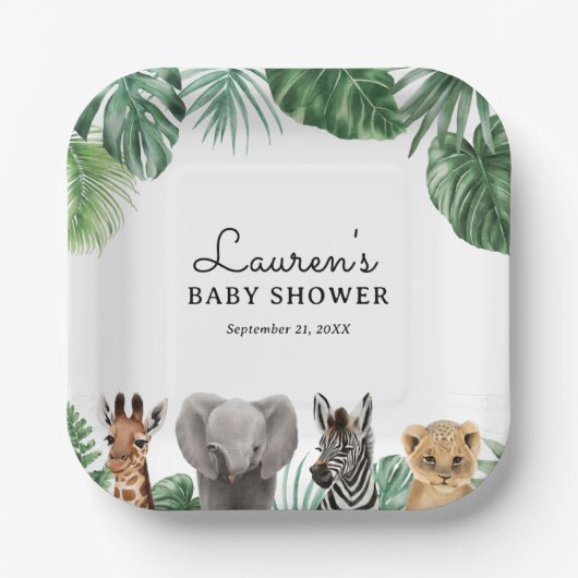 Safari Animals Baby Dusche Pappteller (Vorderseite)