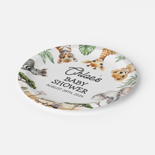 Safari Animals Baby Dusche Pappteller (Schrägansicht)