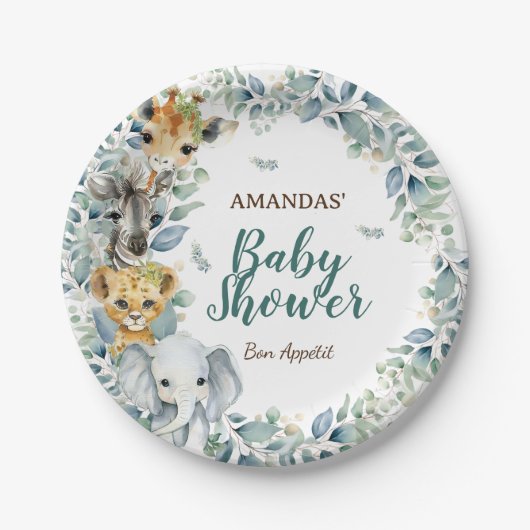 Safari Animals Baby Dusche Pappteller (Vorderseite)