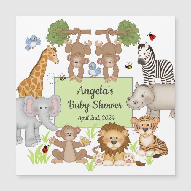 Safari Animals Baby Dusche Party Erinnerung Magnetkarte (Vorderseite)