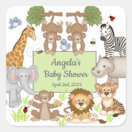 Safari Animals Baby Dusche Party Quadratischer Aufkleber