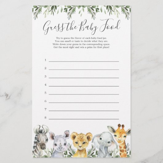 Safari Animals Baby Dusche Ratet The Baby Food (Vorderseite)