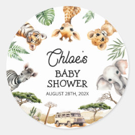 Safari Animals Baby Dusche Runder Aufkleber