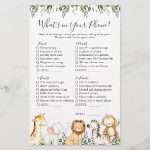 Safari Animals Baby-Dusche Was ist in Ihrem Telefo