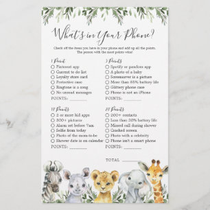 Safari Animals Baby-Dusche Was ist in Ihrem Telefo