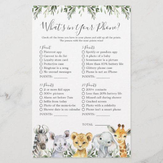 Safari Animals Baby-Dusche Was ist in Ihrem Telefo (Vorderseite)