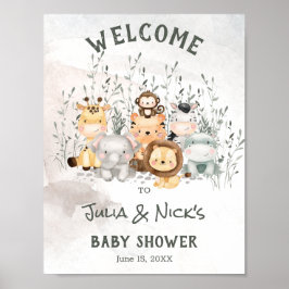 Safari Animals Baby Dusche Willkommenspender Poster