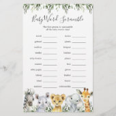 Safari Animals Baby Dusche Word Scramble Game (Vorderseite)