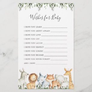 Safari Animals Baby Dusche Wünsche für Baby