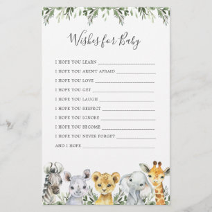 Safari Animals Baby Dusche Wünsche für Baby