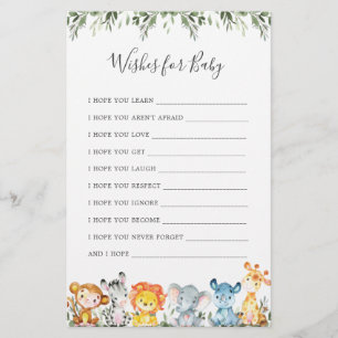 Safari Animals Baby Dusche Wünsche für Baby