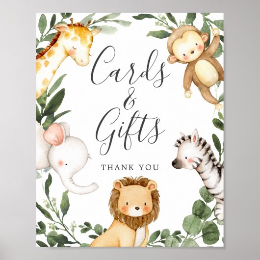 Safari Animals Baby-Duschkarten und Geschenkschild Poster (Vorne)