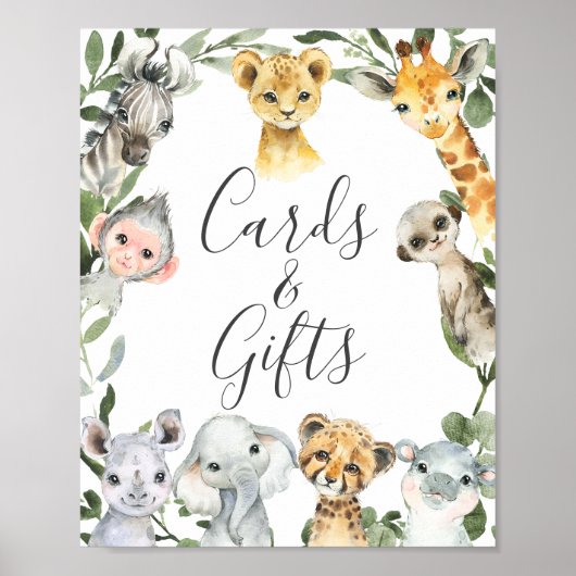 Safari Animals Baby-Duschkarten und Geschenkschild Poster (Vorne)