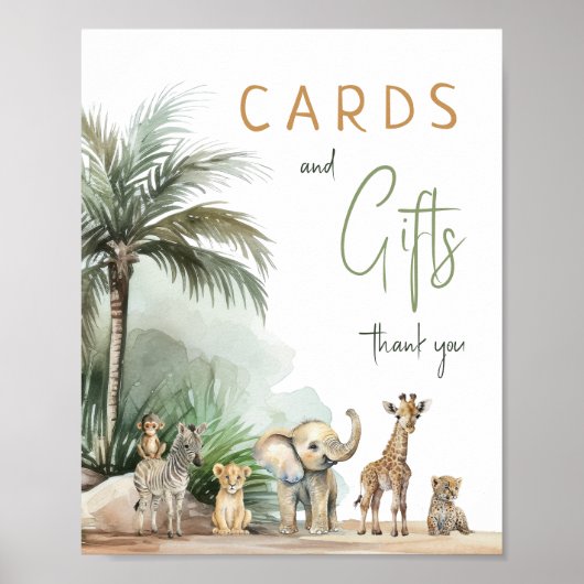 Safari Animals Baby-Duschkarten und Geschenkschild Poster (Vorne)
