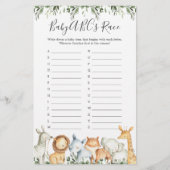 Safari Animals Baby Shower ABCs Race Game (Vorderseite)