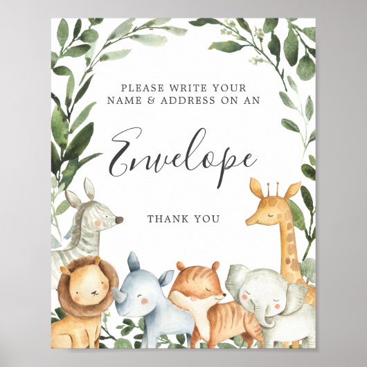Safari Animals Baby Shower Address Envelope Sign Poster (Vorne)