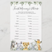 Safari Animals Baby Shower beenden Mommy's Phrase (Vorderseite)