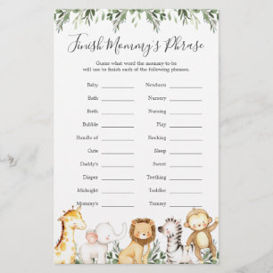Safari Animals Baby Shower beenden Mommy's Phrase