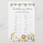 Safari Animals Baby Shower beenden Mommy's Phrase (Vorne/Hinten)