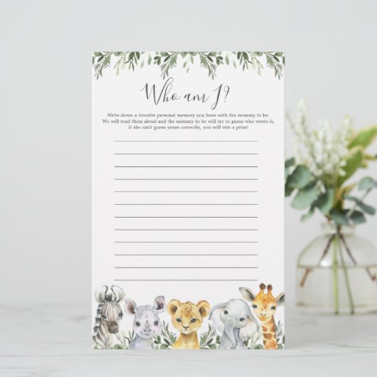 Safari Animals Baby Shower Bin I Game (Stehend Vorderseite)