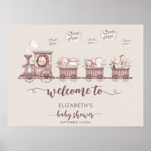 Safari Animals Baby Shower Boho Willkommen Poster (Vorne)