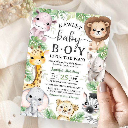 Safari Animals Baby Shower Boy Tropical Jungle  Einladung