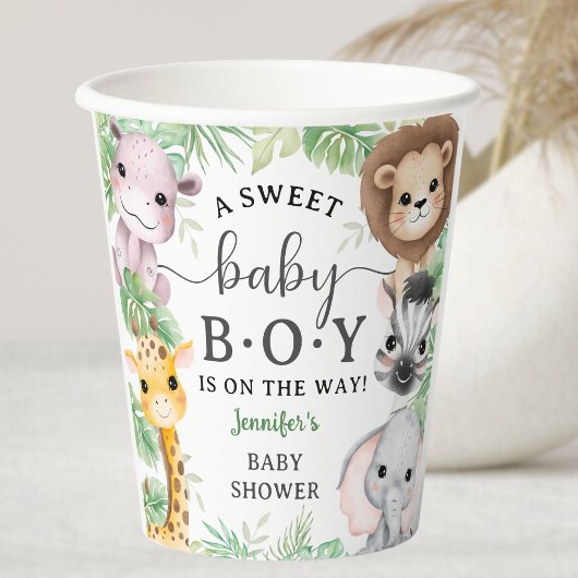 Safari Animals Baby Shower Boy Tropical Jungle Pappbecher