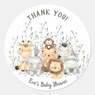 Safari Animals Baby Shower Danke Classic Round Run Runder Aufkleber