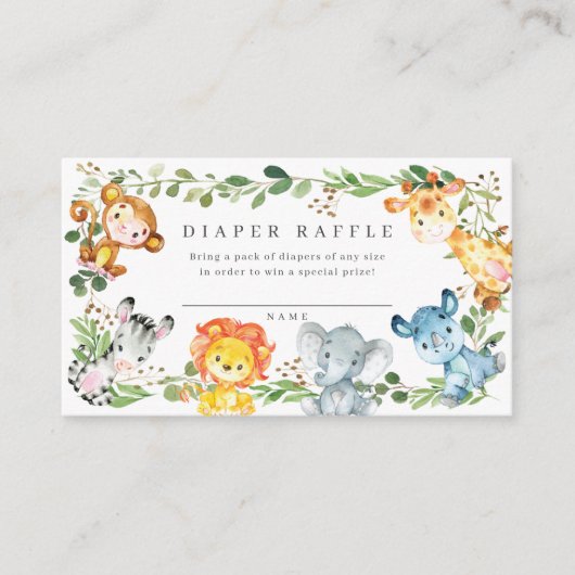 Safari Animals Baby Shower Diaper Raffle Ticket Begleitkarte (Vorderseite)