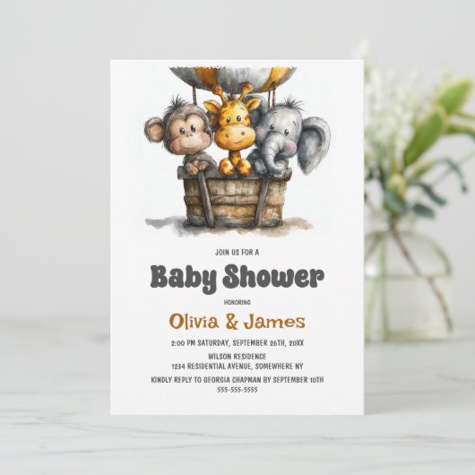 Safari Animals Baby Shower Einladung (Stehend Vorderseite)