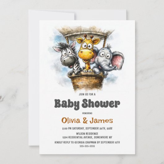 Safari Animals Baby Shower Einladung (Vorderseite)