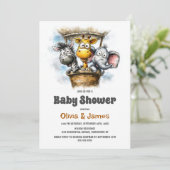 Safari Animals Baby Shower Einladung (Stehend Vorderseite)