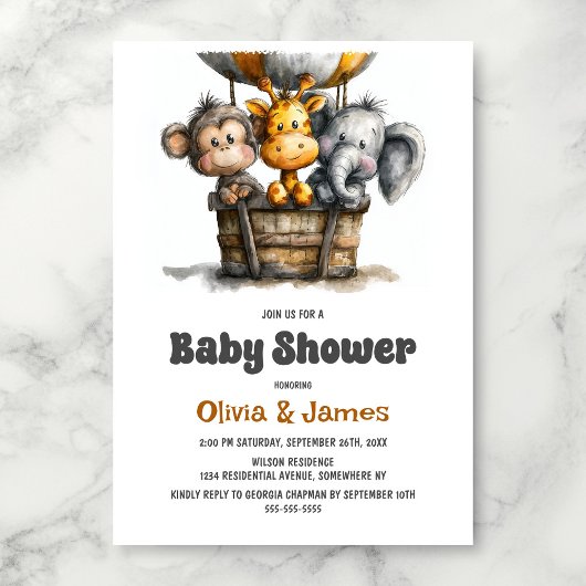 Safari Animals Baby Shower Einladung