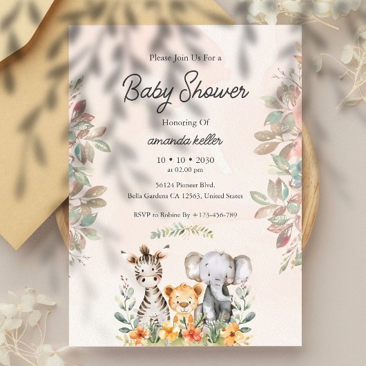Safari Animals Baby Shower Einladung