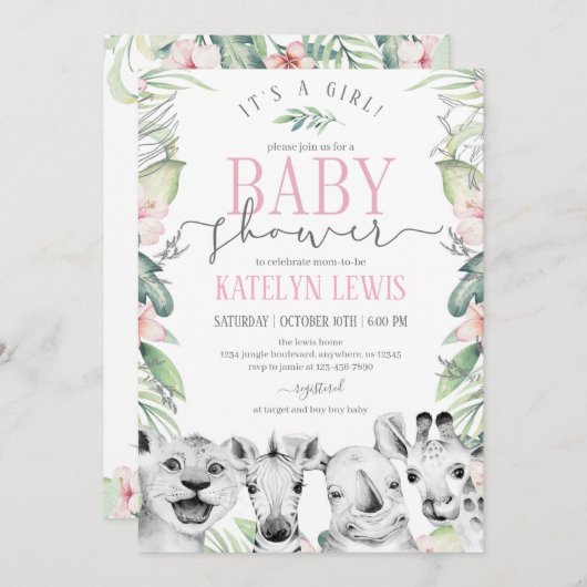 Safari Animals Baby Shower Einladung (Vorne/Hinten)