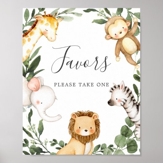 Safari Animals Baby Shower Favoriten Schild (Vorne)