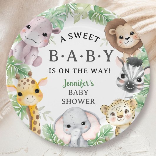 Safari Animals Baby Shower Gender Neutral Jungle Pappteller