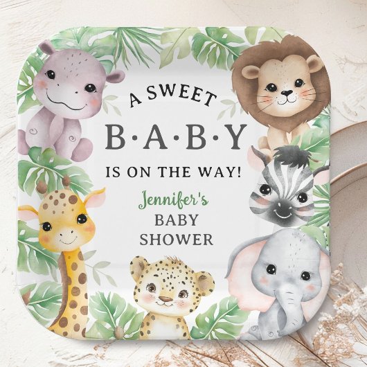 Safari Animals Baby Shower Gender Neutral Jungle Pappteller
