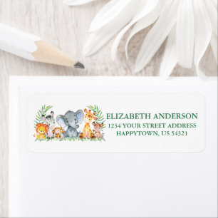 Safari Animals Baby Shower Green Rücksendeadresse