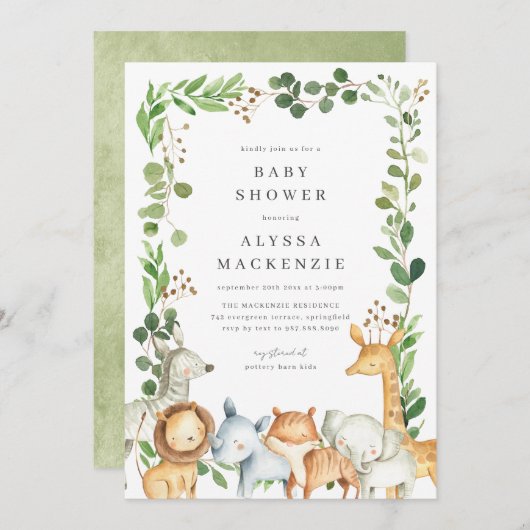 Safari Animals Baby Shower Invitation Einladung (Vorne/Hinten)