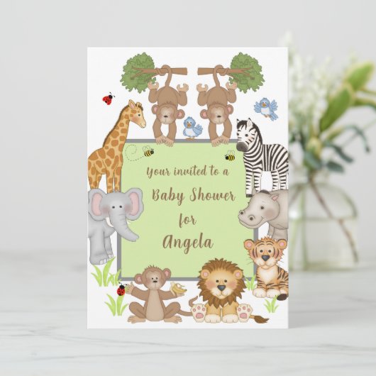 Safari Animals Baby Shower Invitation Einladung (Stehend Vorderseite)