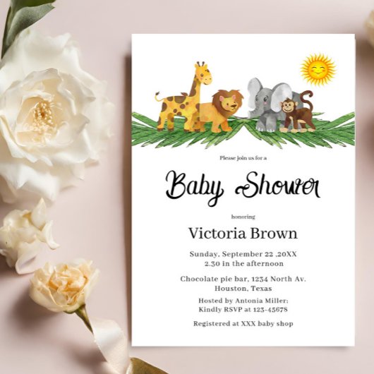 Safari Animals Baby Shower Invitation Einladung