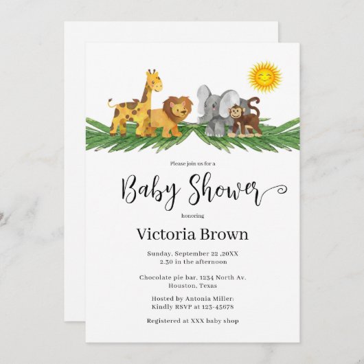 Safari Animals Baby Shower Invitation Einladung (Vorne/Hinten)