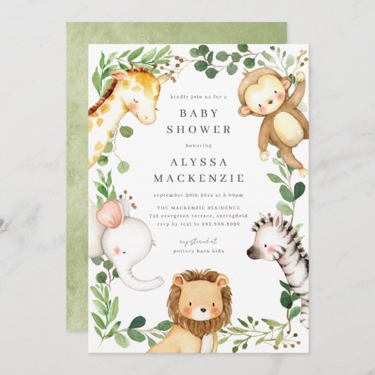 Safari Animals Baby Shower Invitation Einladung (Vorne/Hinten)