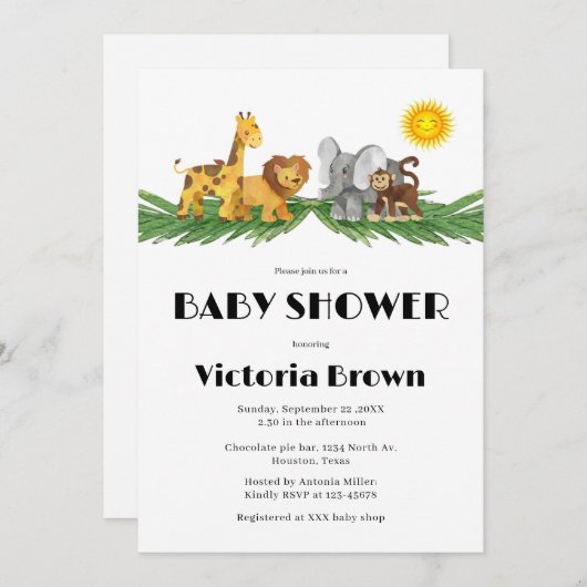 Safari Animals Baby Shower Invitation Einladung (Vorne/Hinten)