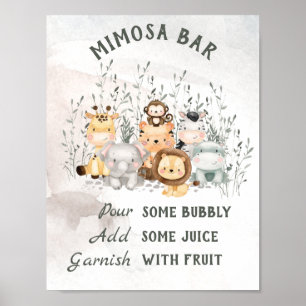 Safari Animals Baby Shower Mimosa Bar Poster